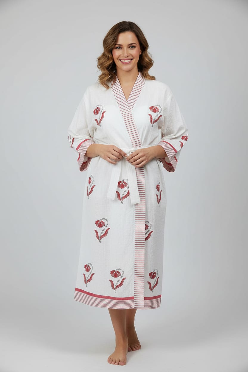 Hand Block Printed Cotton Bathrobe